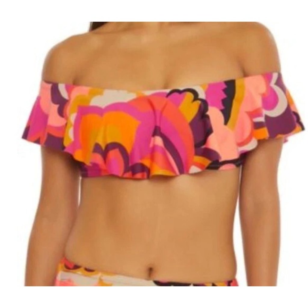 Trina Turk Monaco Off-The-Shoulder Ruffle Bandeau Bikini Top Multi Size 6 New
